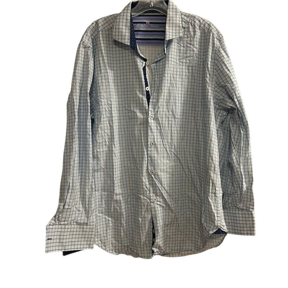 Michelsons London Men's Large Blue‎ Checkered Long Sleeve Button-Up Shirt